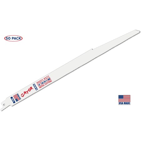 Gator Reciprocating Saw Blade, 12 in x 3/4 in x 10/14 TPI, Heavy Duty Metal/Wood Cutting, 50PK 12105